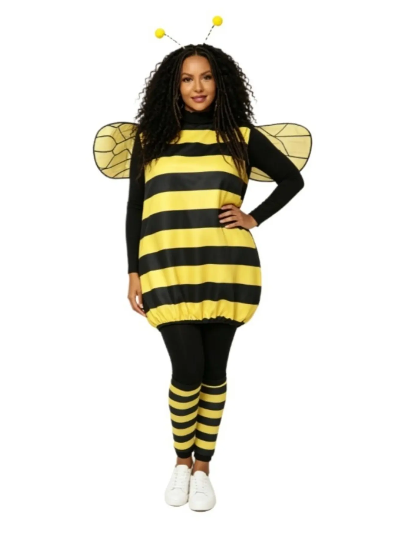 Adult Bumblebee Halloween Costume Bee Insect Cosplay Outfit, Yellow & Black Striped Dress-Up Suit for Holiday Party