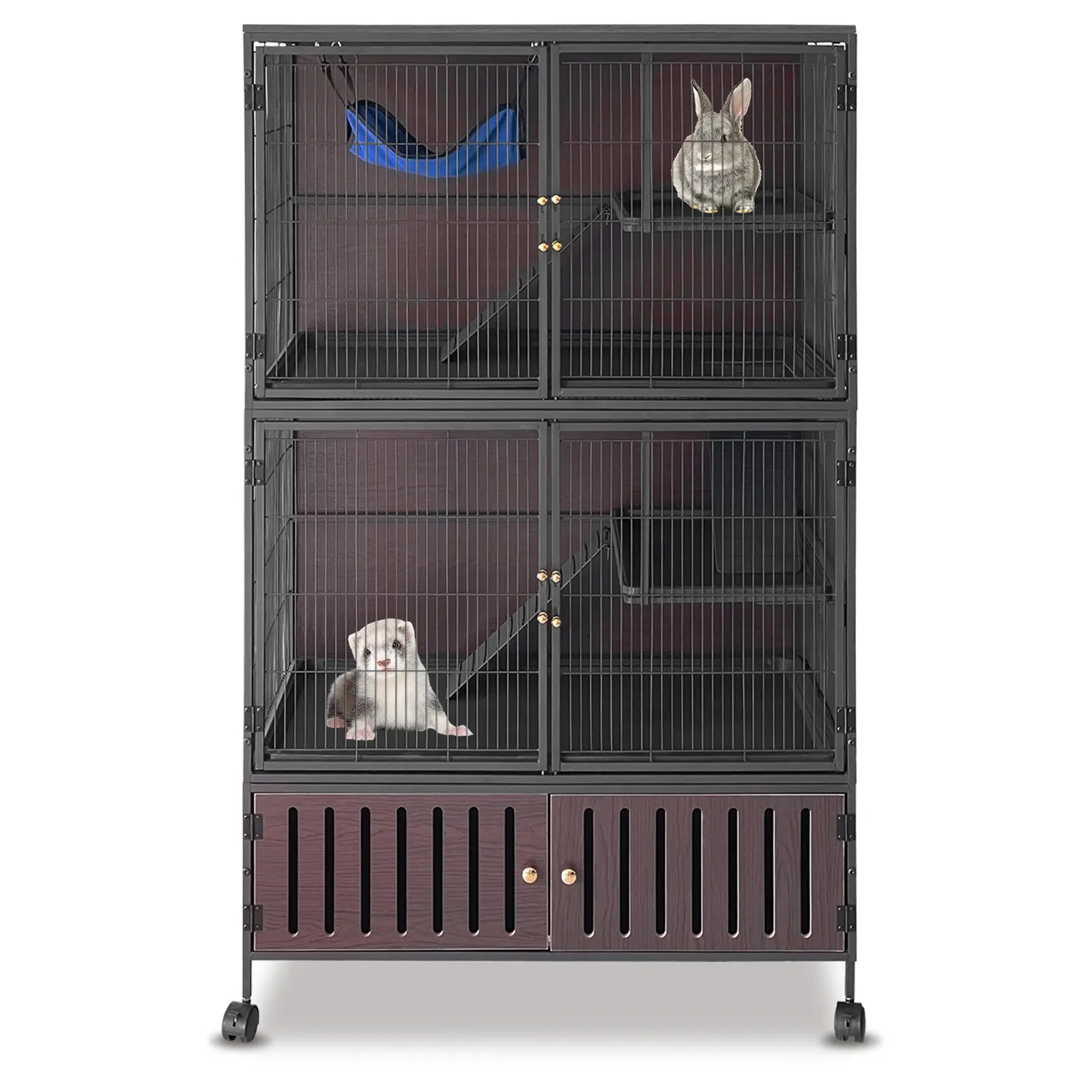 Small Animal Cage 36" 5-Tier – Rolling Multi-Level Pet Habitat with Ramps, Hammock & Removable Tray, Secure Locking Doors for Ferrets, Chinchillas & Guinea Pigs
