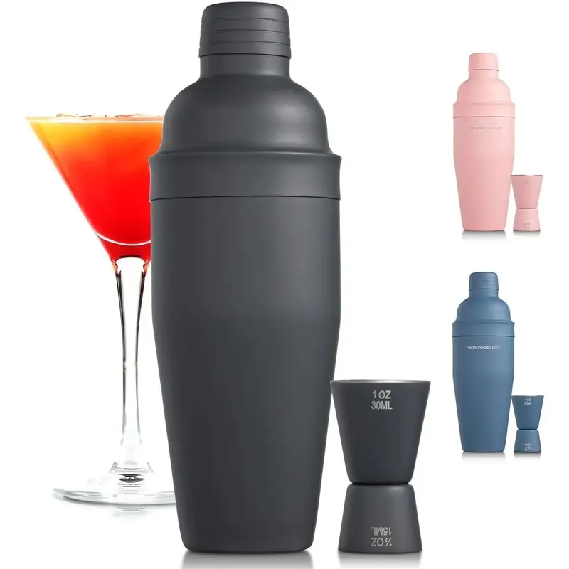Matte Black Bartender Kit   Shaker and Jigger Set, 24oz Drink Mixer with Cap   Bar Tools for Mixing , Martini, Margarita  Sleek  for Men & Women