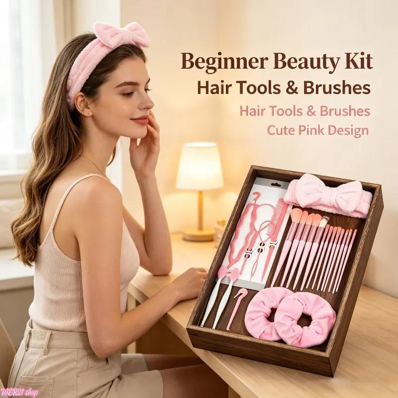 All-in-One Black Makeup & Hair Styling Kit | Viral 2026 Multi-function Cosmetic Brush Set, Velvet Scrunchies Bow Spa Headband Hair Tools Bundle, Portable Beauty Accessory for Daily Skincare Makeup Salon Girls Gift