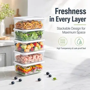 7-Piece Food Storage Containers with Lids. 1500ml large capacity, stackable and transparent design to maximize fridge space and keep food organized.