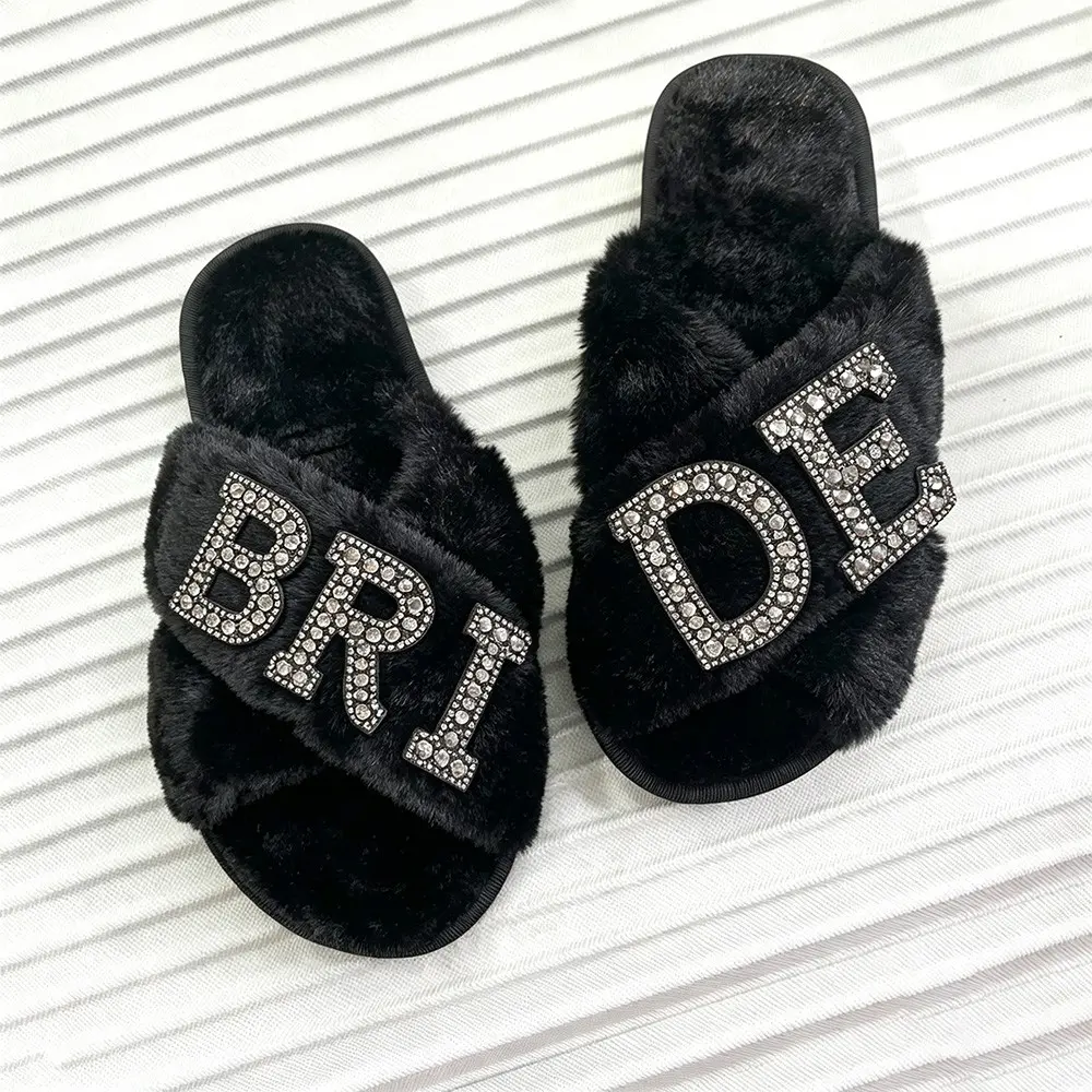 Black Pearls Bride fluffy Slippers disco cowgirl Wedding Morning engagement Bridal Shower Honeymoon travel Gothic Goth Halloween till death do us part Bachelorette hen night Party Bach Weekend Girls Trip Bride or Die decoration Future Mrs Gift photo props