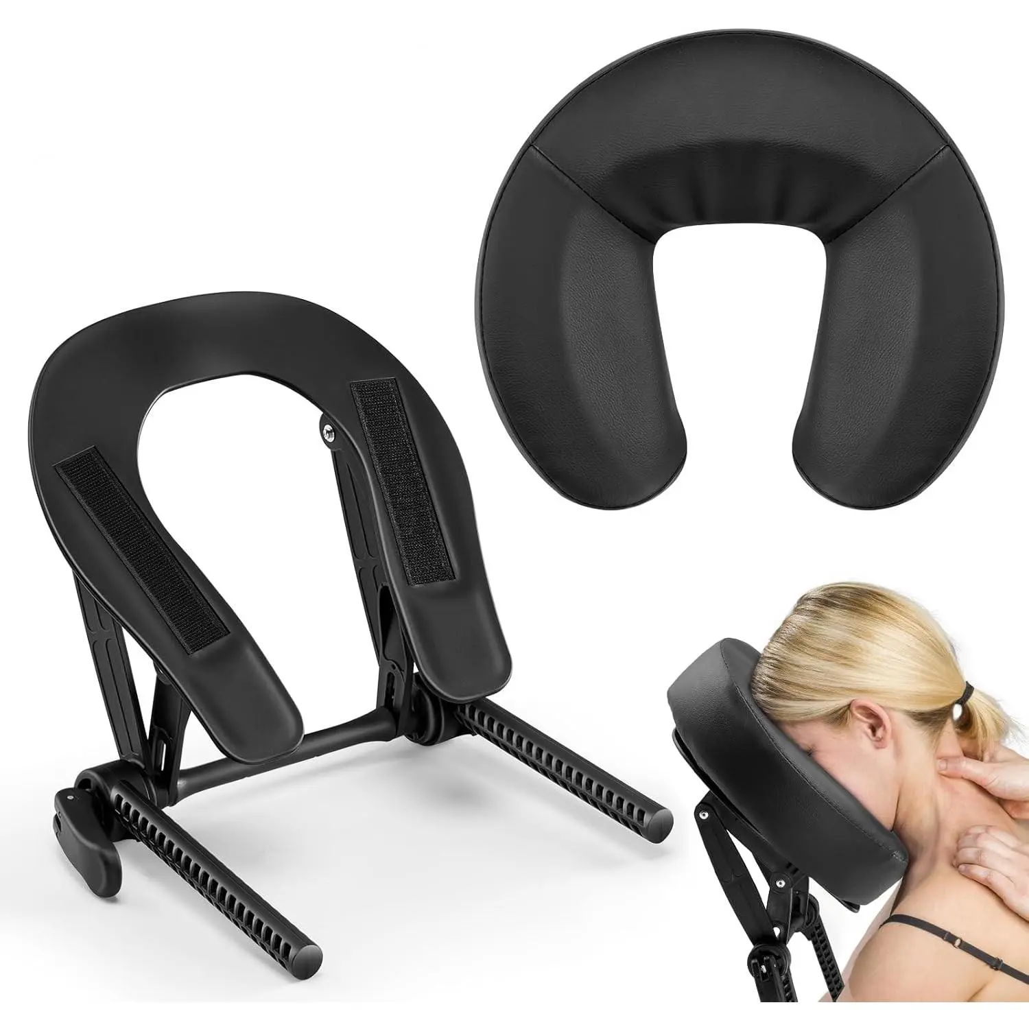 Universal Adjustable Massage Table Face Cradle & Headrest Memory Foam Face Pillow Cushion for 3-7 Inch Mattress for Eye Surgery Recovery Salon SPA Massage Bed Black