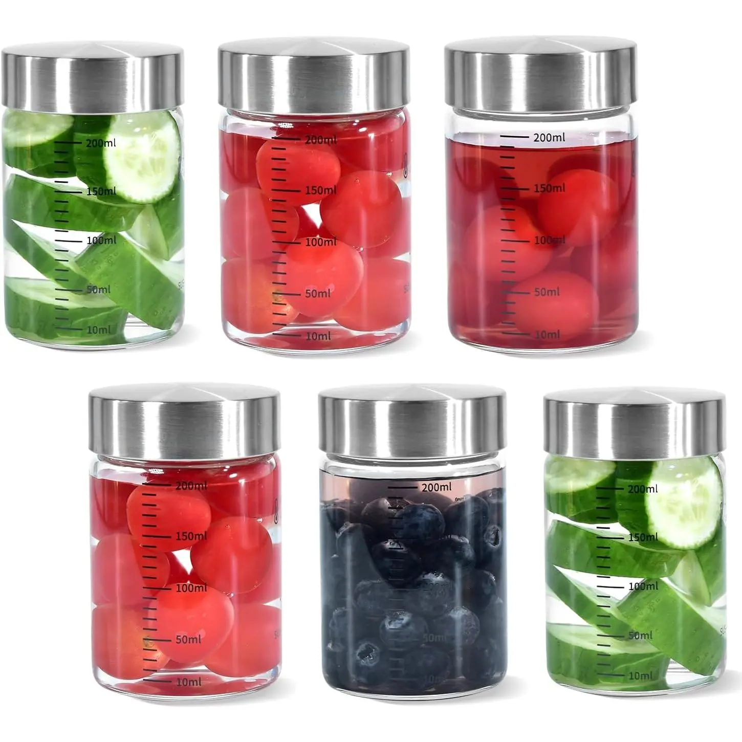 Juice Glass Bottles 6oz, 6Pack Wide Mouth Glass Water Bottles with , for Juicing, Smoothies, Infused Water, Beverage Storage, , Stainless Steel , Leakproof, , Borosilicate