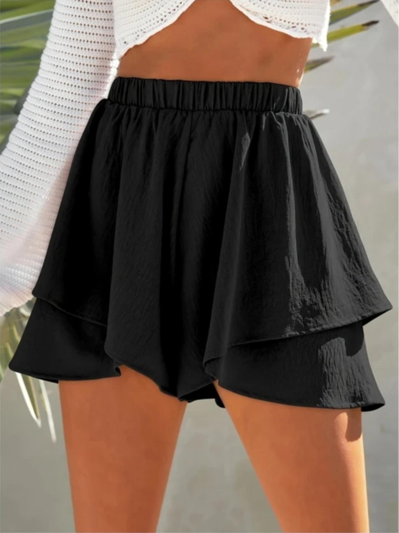 Women's Solid Color Elastic Shorts, Casual Comfy Shorts for Daily Wear, Ladies Bottoms for Summer