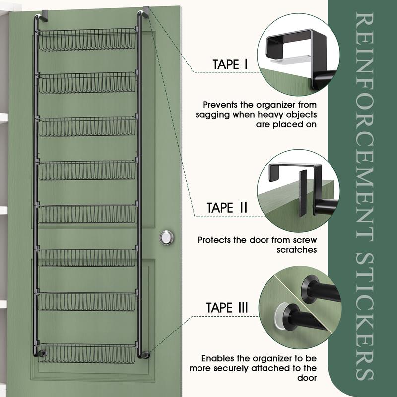 VANCASTLE 6/8 Tier Over the Door Pantry Organizer Rack - Metal Pantry Organization and Storage with Adjustable Baskets, Easy to Install Hanging Over the Door Spice Rack Shelf,Home & Kitchen Hanging Door Organizer