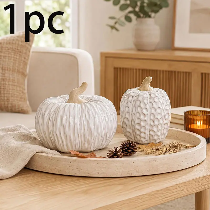 Vintage Textured Ceramic Decorative Pumpkin Ornament, Fall Thanksgiving Halloween Home Desktop Decor, Living Room Entryway Atmosphere Craft Gift