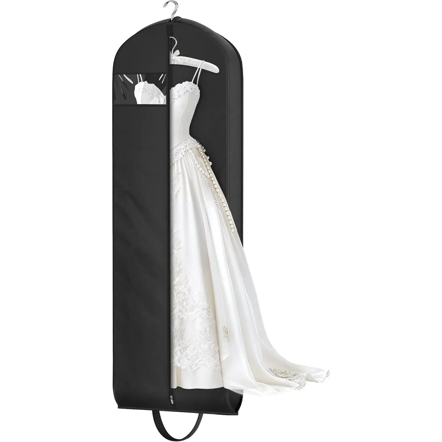Wedding Dress Garment Bag for Travel with 4" Gusseted Long  Dress Bags for Gowns for Women Garment Cover Clothes Storage for Closet (Black, 72 inch)