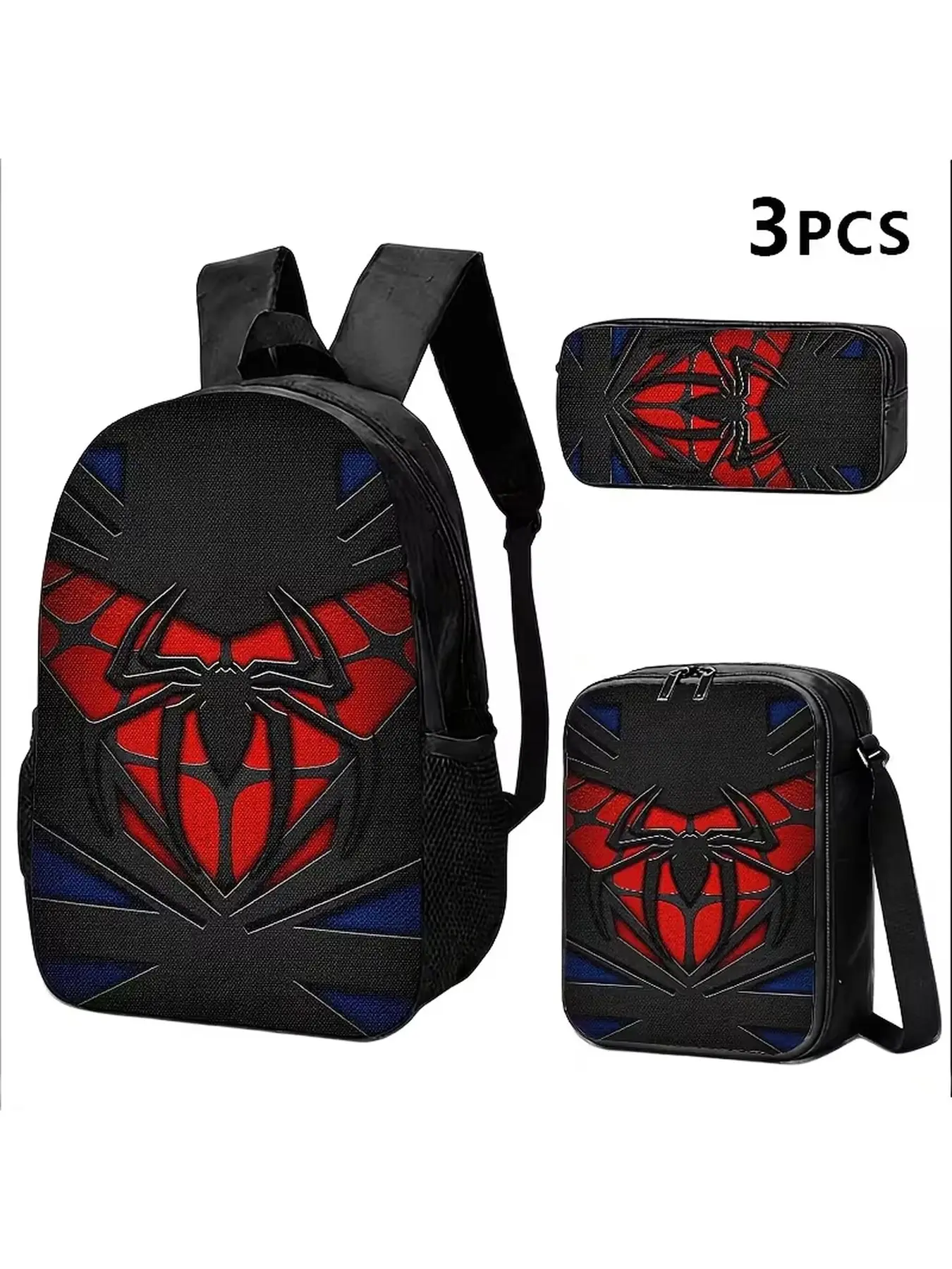 Cool Red Spider Web Pattern 3PCS Backpack Set, Kids School Bag with Lunch Bag & Pencil Case, Perfect Christmas Gift & Back to School Gift for Boys Students