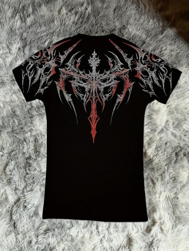 Men's Compression Short Sleeve T Shirt S XXL High Elasticity Muscle Fitness Shirt Unisex Black Tight fitting Red Geometric Muscle Texture Quick drying Moisture wicking for Workouts Yoga Beach Gym Tees Athletic Apparel