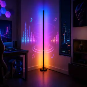 RGB LED Corner Floor Lamp, USB Powered Color Changing Standing Lamp with Music Sync, App Remote Control, Timer and Dynamic Scene Modes for Gaming Room, Bedroom and Party Decor