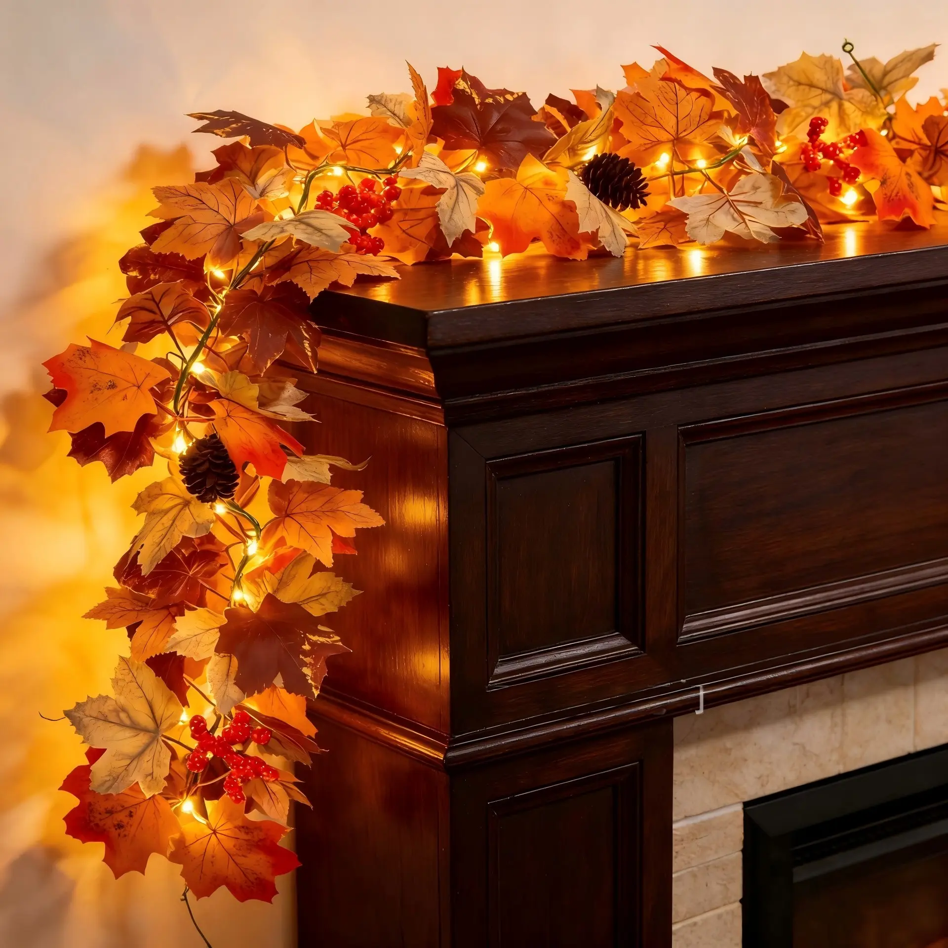 Halloween Thanksgiving Maple Leaf Pinecone Lights, LED String Lights, Battery Powered, Plastic Hanging Decorations, Outdoor Indoor Decor, Party Decoration