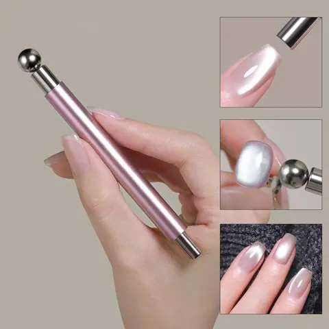 【Black Friday】Glass Bead Cat Eye Nail Art Magnet Rod, Large Double-Head Round Steel Bead Magnet, Multifunctional Magnetic Stone Tool for Cat-Eye Nail Polish, Professional Nail Art Manicure Tool for Nail Salons