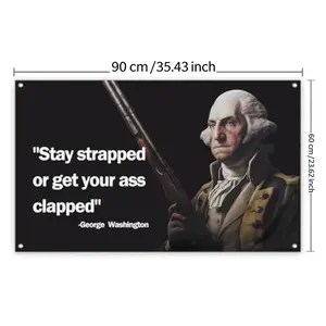 2D Flat Banner Washington Stay Strapped or Get Clapped Flag, Cool Funny Flags for Room Guys, University Dorm Bedroom Wall Decor, Decoration