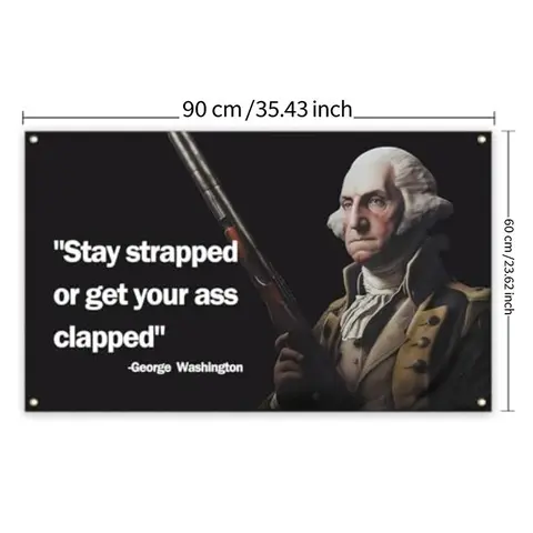 2D Flat Banner Washington Stay Strapped or Get Clapped Flag, Cool Funny Flags for Room Guys, University Dorm Bedroom Wall Decor, Decoration, Decoration Items