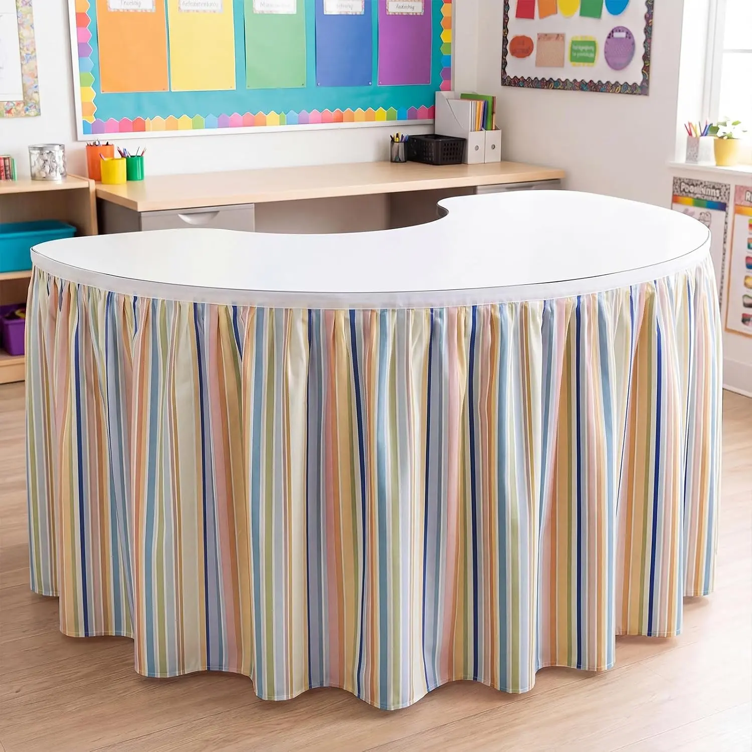 Bohemian Teacher Desk Skirt Tablecloth, Classroom Decoration, Back-To-School Supplies, School Theme Party Items, 1pc