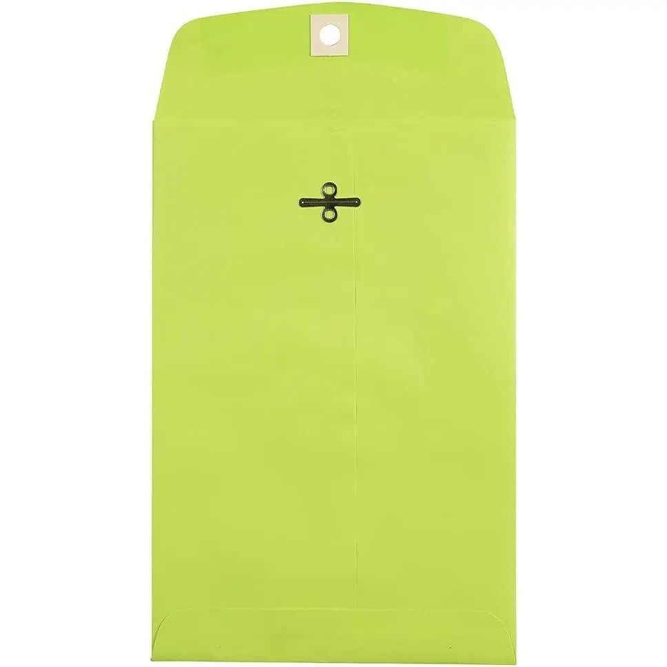 6 x 9 Open End Catalog Colored Envelopes with Clasp Closure - Ultra Lime Green - 25/Pack