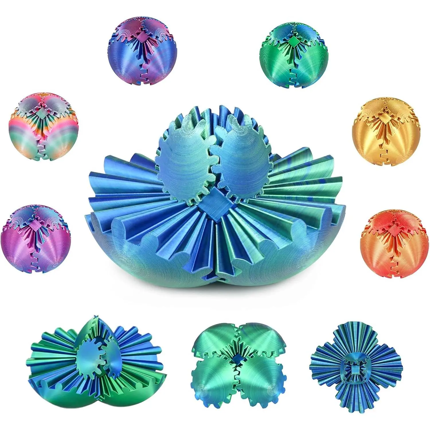 Gear Ball, 3D Printed Gear Sphere Fidget Toy, Sensory Stress Relief Ball  Kids and Adults, ADHD Autism Desk Toy Stocking Stuffer Unique Fun Office White Elephant Gift (Forest Green, 2.6 inches)
