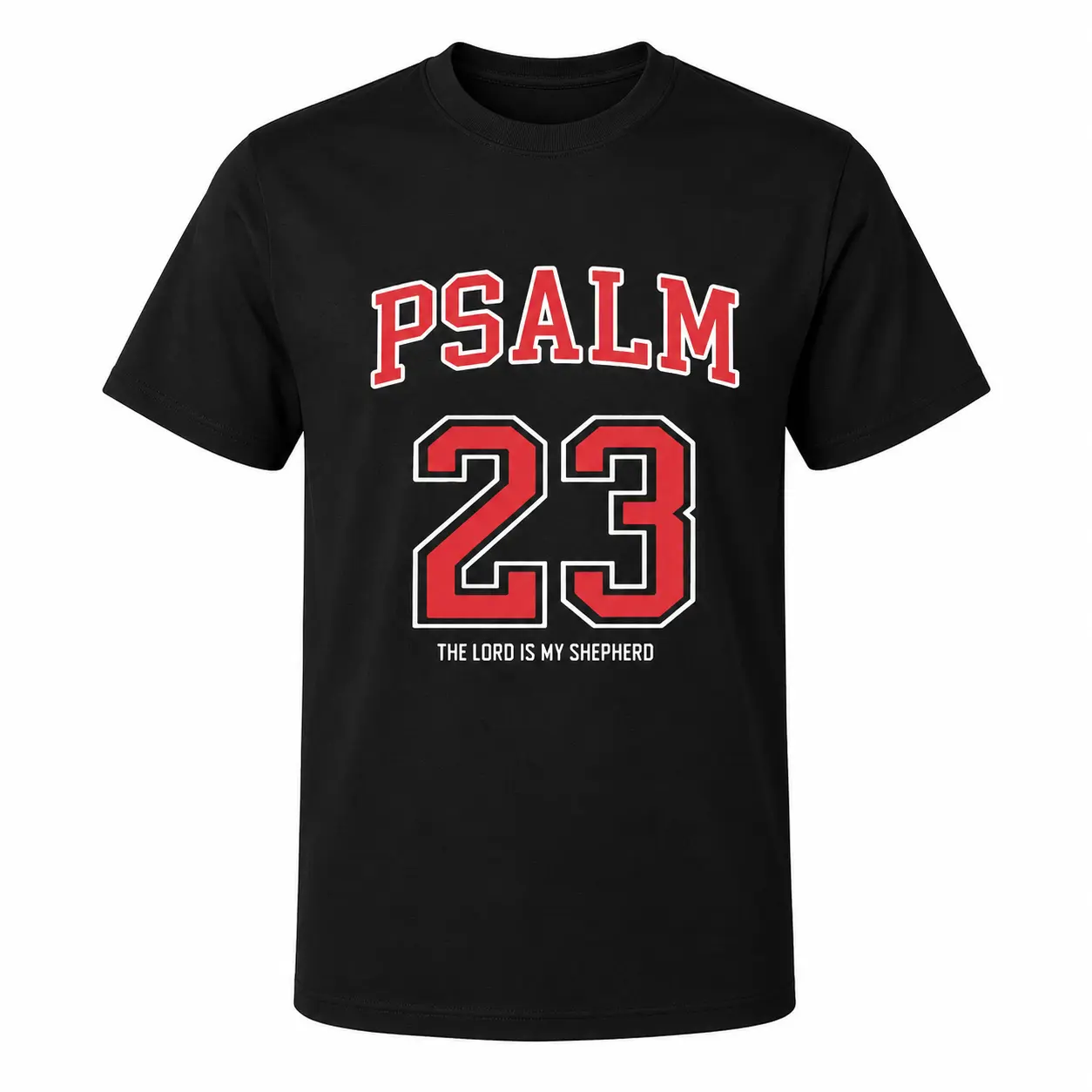 Psalm 23 Bible Verse Graphic Casual Tee - Soft Cotton Classic Vintage Christian Short-Sleeve Round-Neck Sports Top for Male, Female, Universal Fit, U Neck