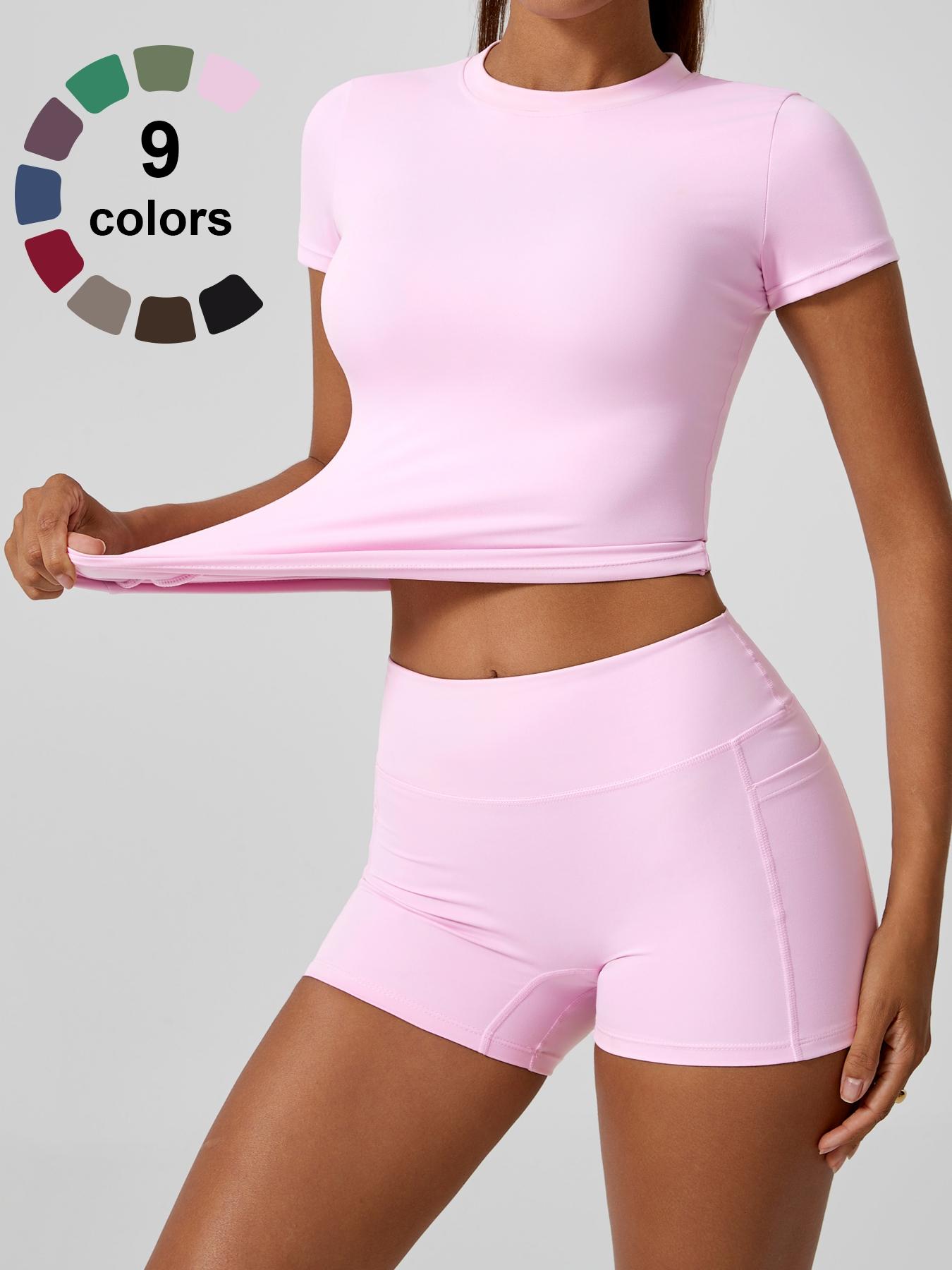 Women's Solid Tee & High Waist Shorts Sportswear Set, Casual Sporty Short Sleeve T-Shirt & Skinny Shorts, Ladies Summer Sportswear for Gym Workout Running, Breathable Activewear, Sporty Breathable Outfits