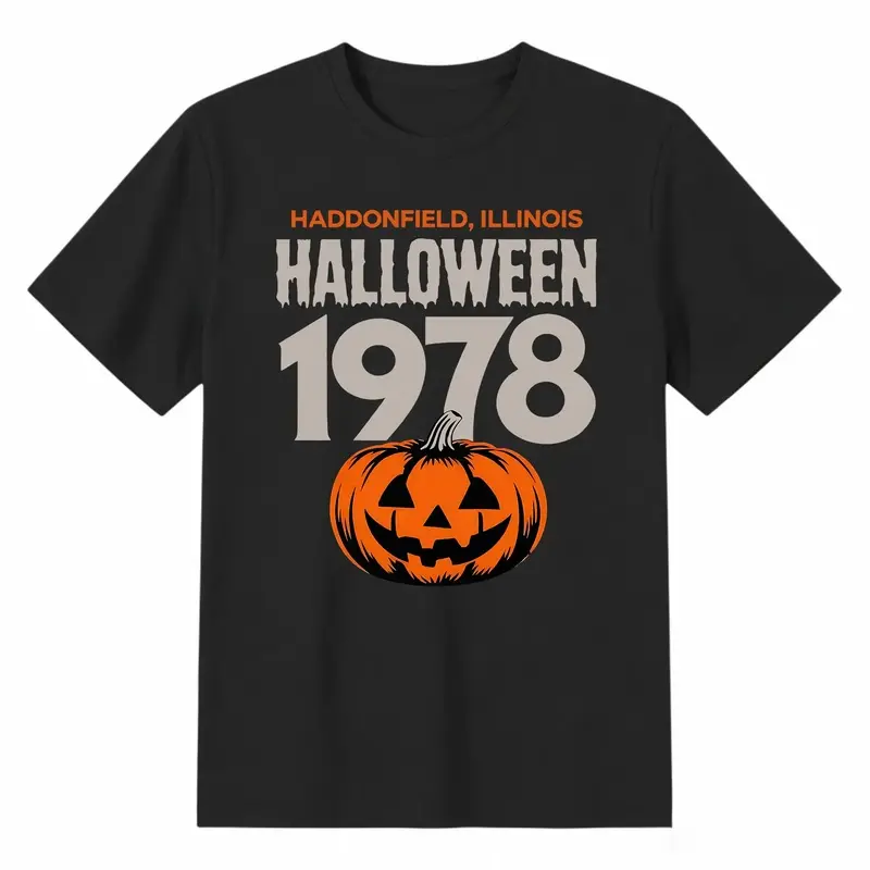 Unisex Retro 90s Horror Movie Graphic Short-Sleeve Round Neck Casual Tee, Halloween Party Tops with Jack-O-Lantern Designs, Vintage Stylish Everyday Sports & Outdoor Basic Top