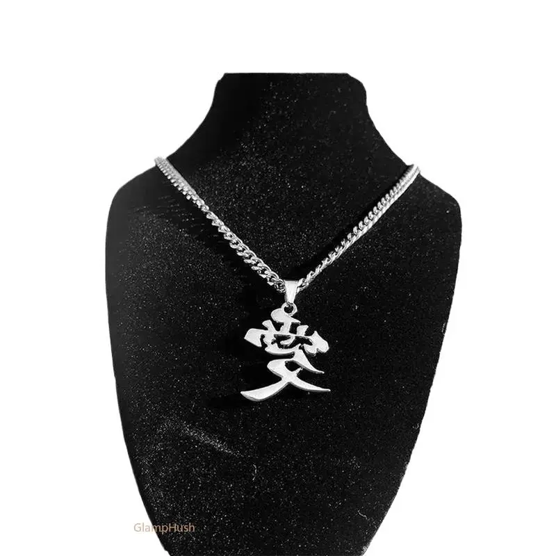 Stainless Steel Love Pendant Necklace, Trendy Streetwear Statement Jewelry for Sports & Outdoor, Fashionable Jewelry Accessories, Chains, Birthday Gift Jewelry, Men's Accessories