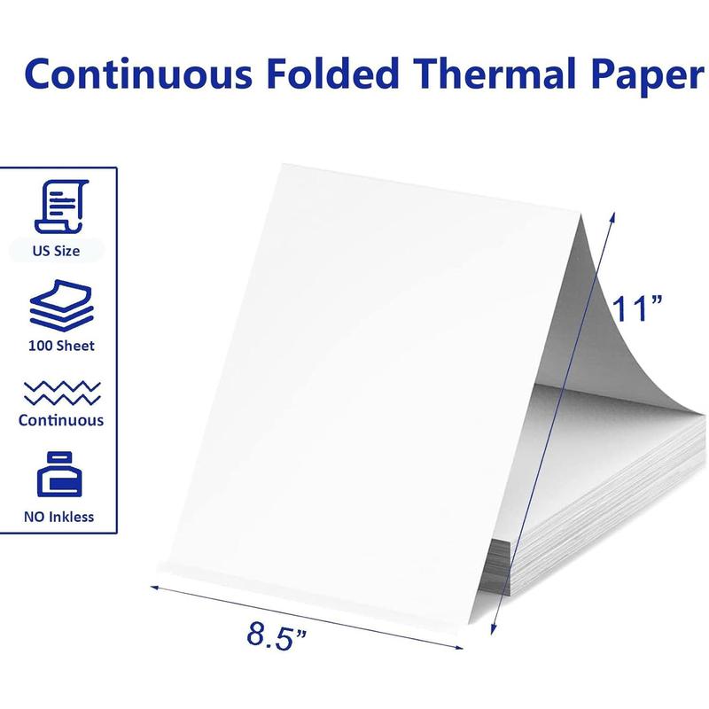100 Sheets  Letter Size Thermal Paper, 8.5 x 11 Inch Thermal Printer Paper for M08F/A40 Thermal Portable Printer, Continual Feeding Folded Printing Paper