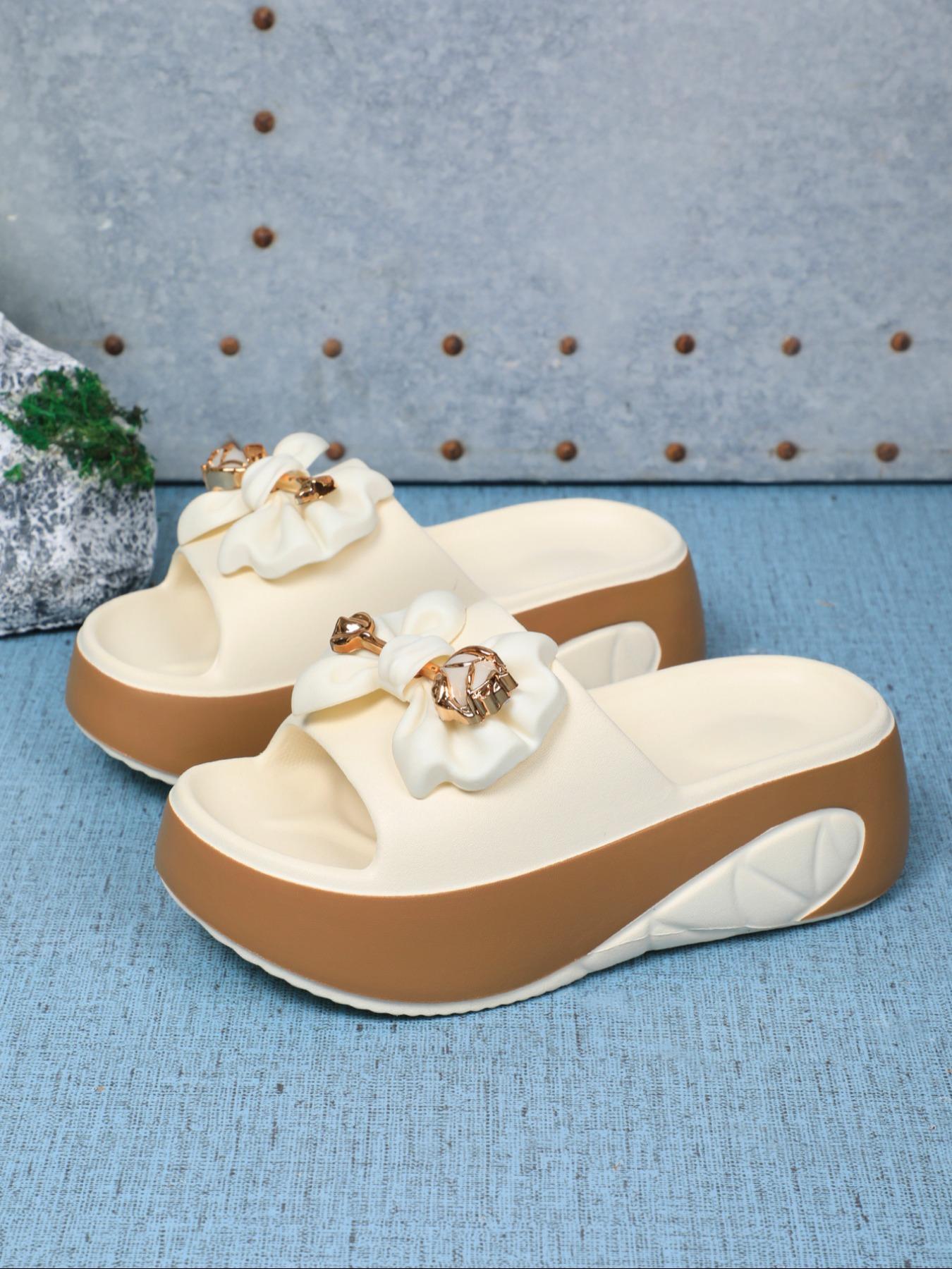 Women's Fashionable Bowknot Design Open Toe Slippers, Casual Comfortable Platform Slippers for Indoor Outdoor Wear, Non-slip Soft Slippers for Daily Wear, Slide Slippers
