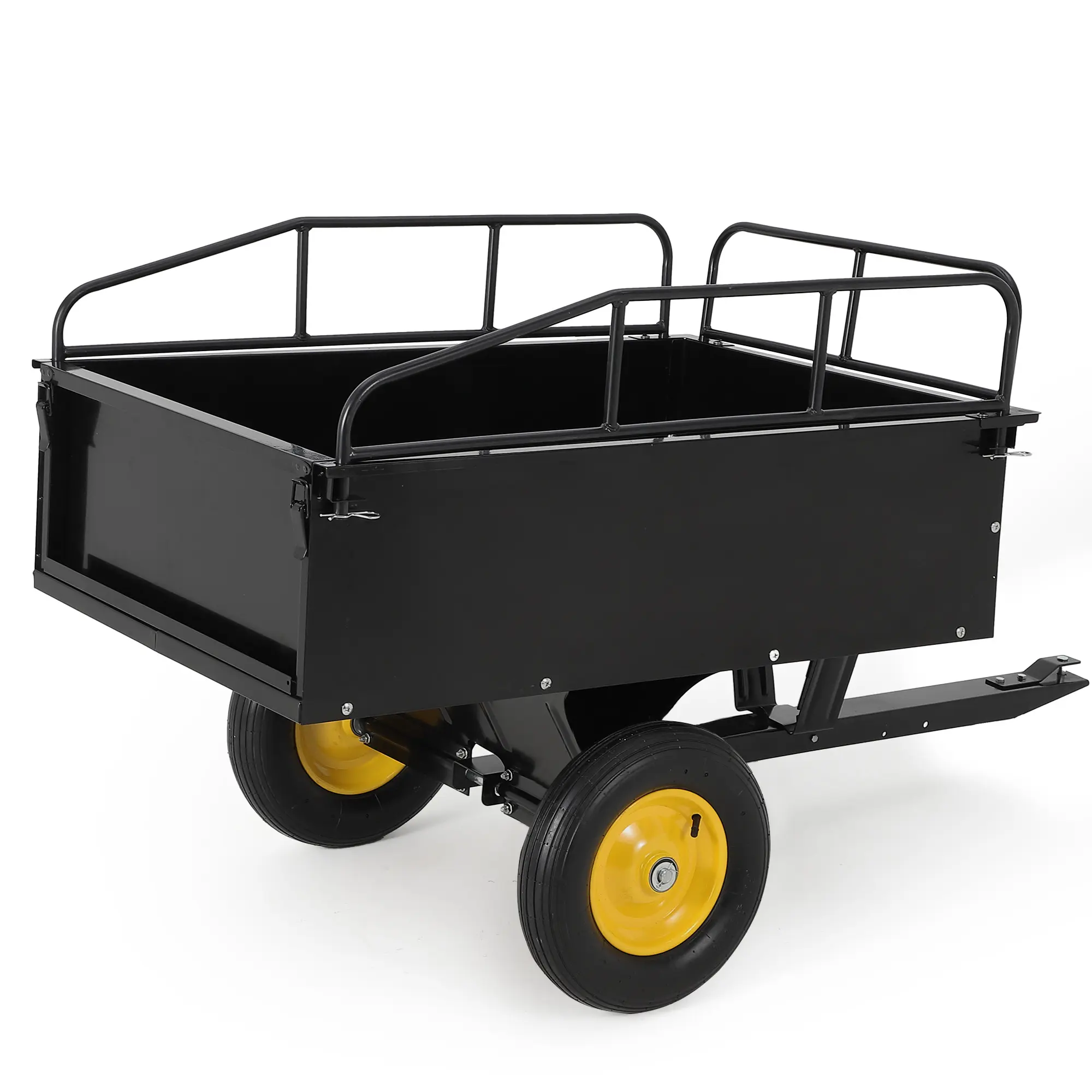 Heavy Duty Steel Garden Dump Cart – 15 Cu. Ft, 750LB Capacity Utility Trailer – Removable Sides, Manual Quick Release Dump, Pneumatic Tires – Pull Behind ATV, UTV, Lawn Tractor – Ideal for Yard
