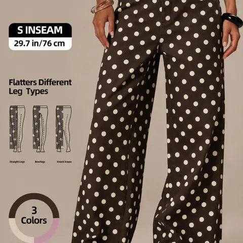 Women's Polka Dot Print Boho, Loose-Fit Elastic-Waist Denim Loose Fitting Jeans for Casual Spring and Summer Wear Bohemian