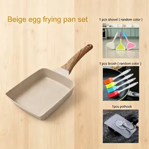 Japanese Tamagoyaki Non Stick Omelette Pan Set with Silicone Spatula, Ceramic Coated Rectangular Egg Pan for All Stovetops Including Induction