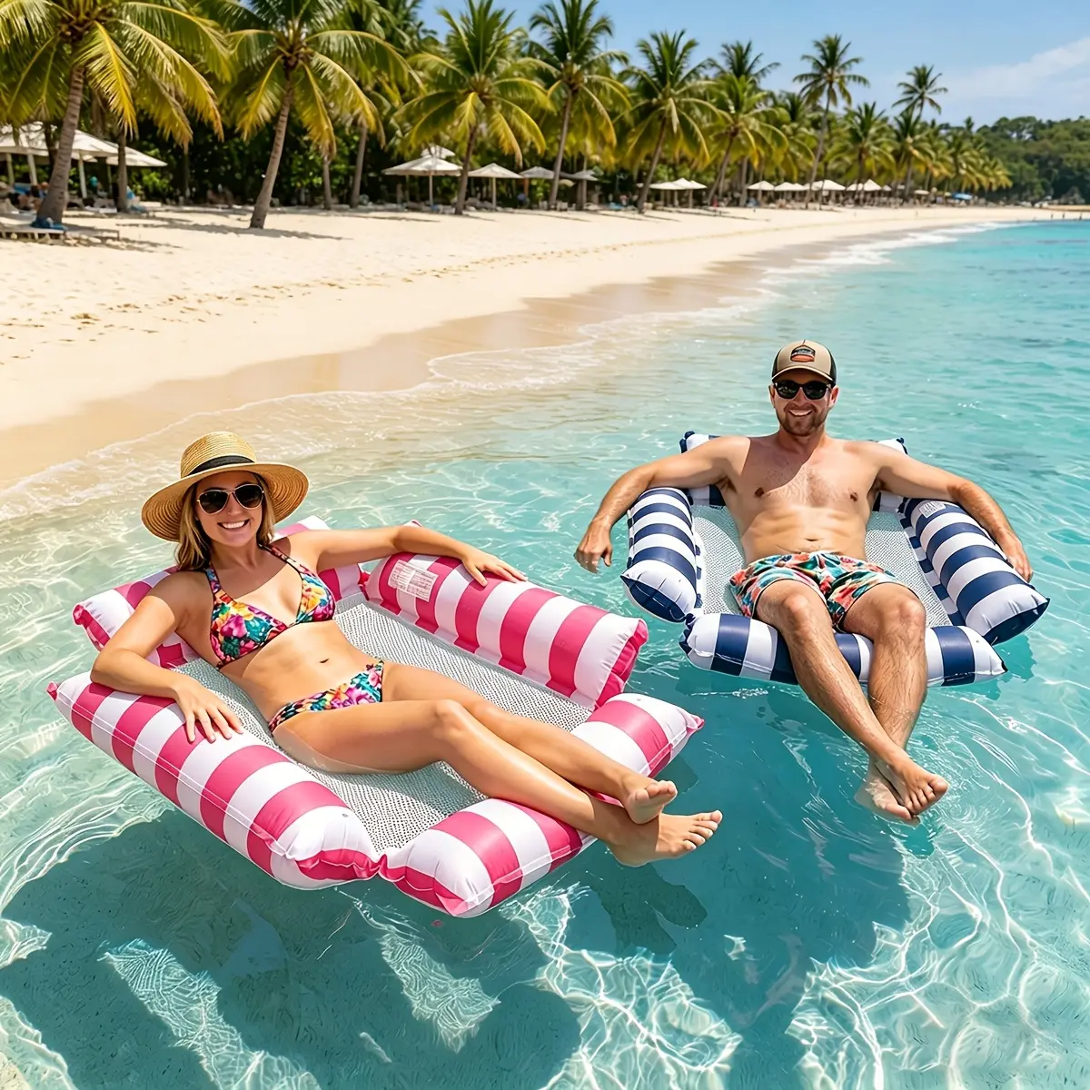2pcs Adult Inflatable Pool Hammock Float with Cooling Mesh, Portable Foldable Water Chair, Beach Vacation Essential, Summer Pool Party Must-Have
