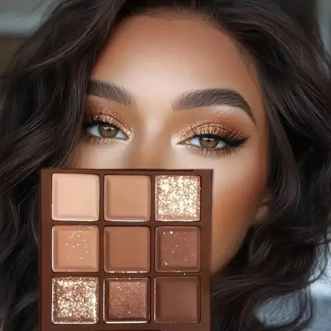 9-Shade Chocolate-Toned Eyeshadow Palette, Earth-Tone Matte, Shimmer and Glitter Finishes, Finely Milled Low-Fallout Formula, Easy-to-Blend Colors for Natural Warm-Toned Daily and Office Makeup Looks