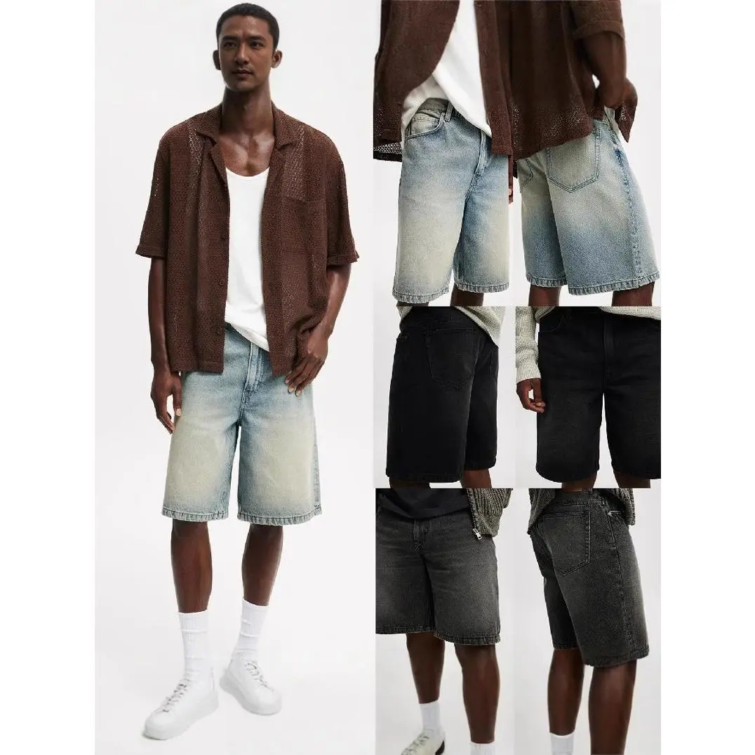 Cross-Border Exclusive Menswear Streetwear Men's Denim Mid-Length Shorts, Men's Shorts, Knot, Street Cut, Mid-Crop