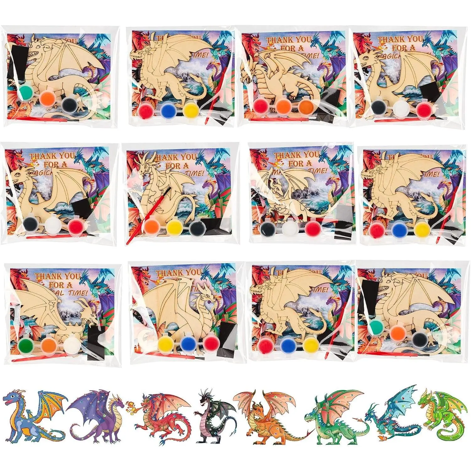 24 Set Dragon Party Favors DIY Wooden Dragon Painting Craft Kit with Magnet