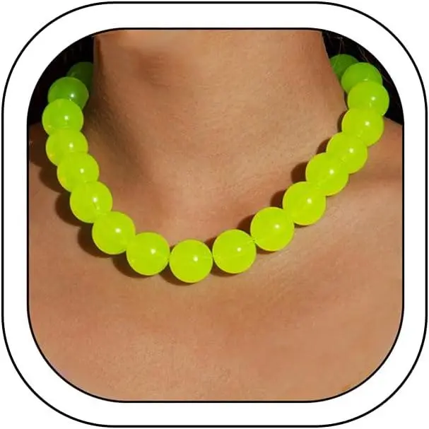 Colorful Chunky Beaded Necklace for Women Blue Green  Red Beads Choker Necklaces  Bead Statement Necklace Trendy