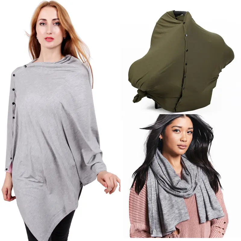 Women's Simple Solid One-Size Button-Front Satin Multi-Functional Nursing Scarf with Matching Drawstring Bag - Breastfeeding Cover, Baby Swaddle, Outdoor Sports Maternity Accessory for All Seasons