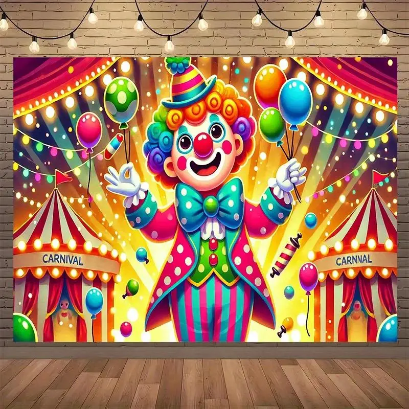 Carnival Joker Backdrop Festival Circus Theme Tapestry Wall Hanging Photography Background Premium Polyester Fabric Party Decor Studio Event Celebration Photo Booth Banner