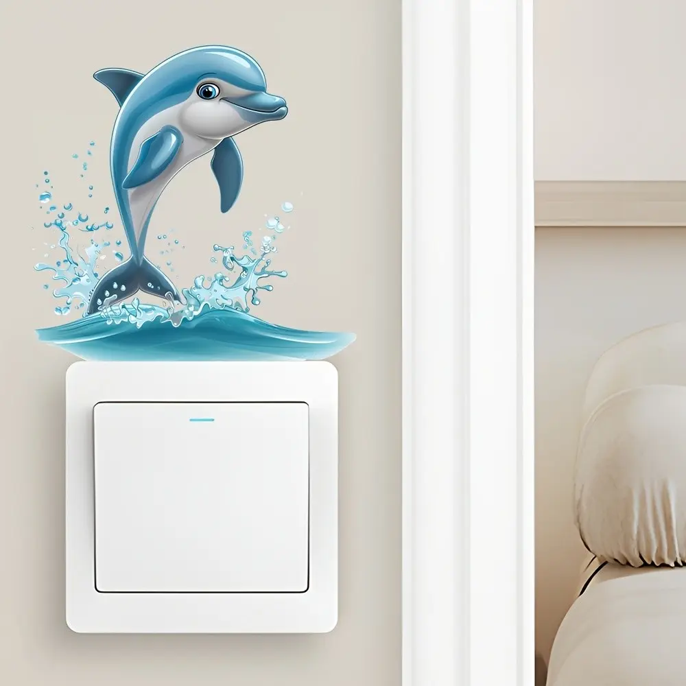 2d flat 1PC Cute Jumping Dolphin Light Switch Wall Sticker| Summer ocean-themed decoration