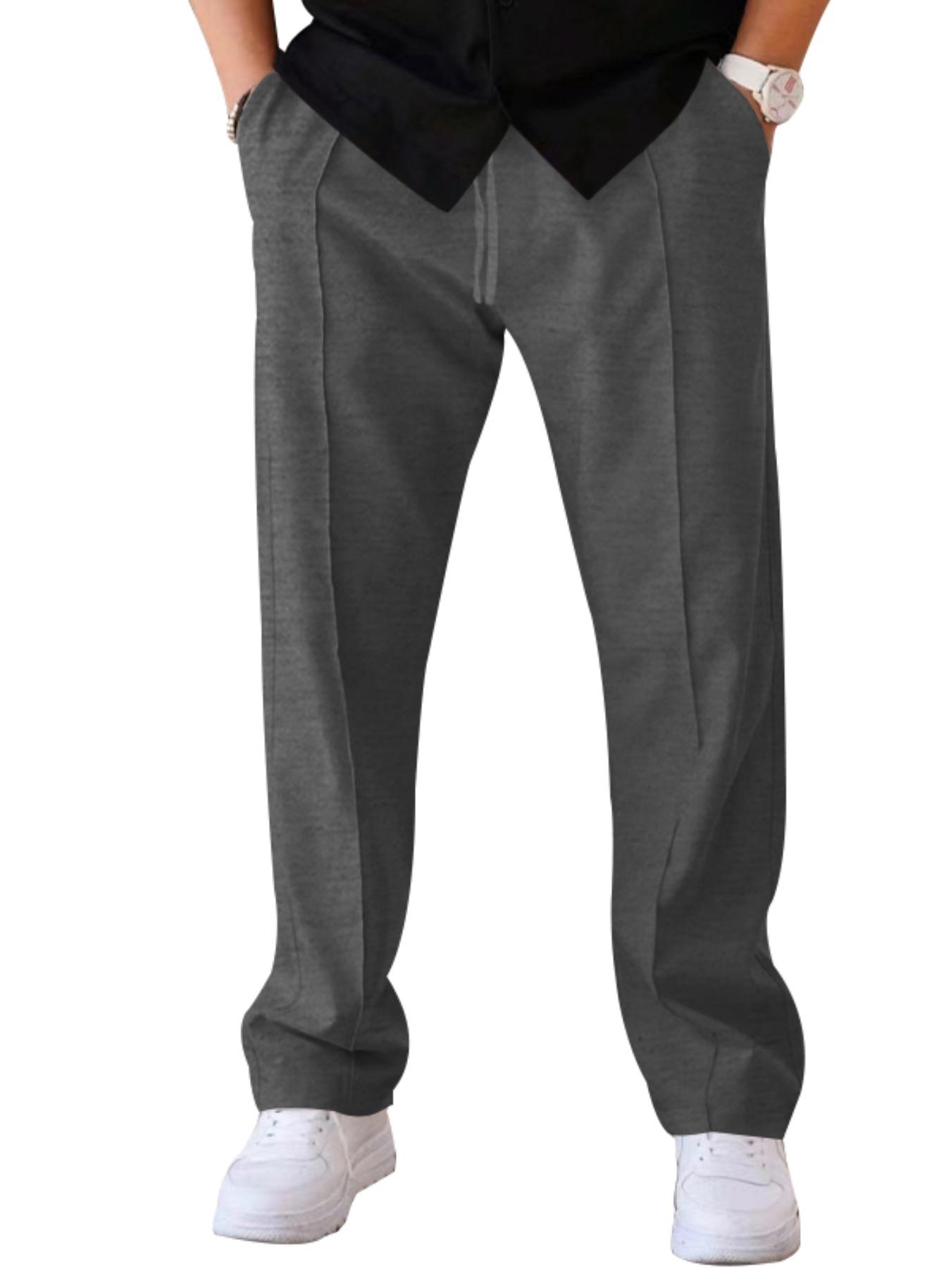 Men's Solid Color Straight Leg Pants, Loose Casual Comfy Business Pants for Spring & Fall, Men's Trousers for Daily Wear, Suit