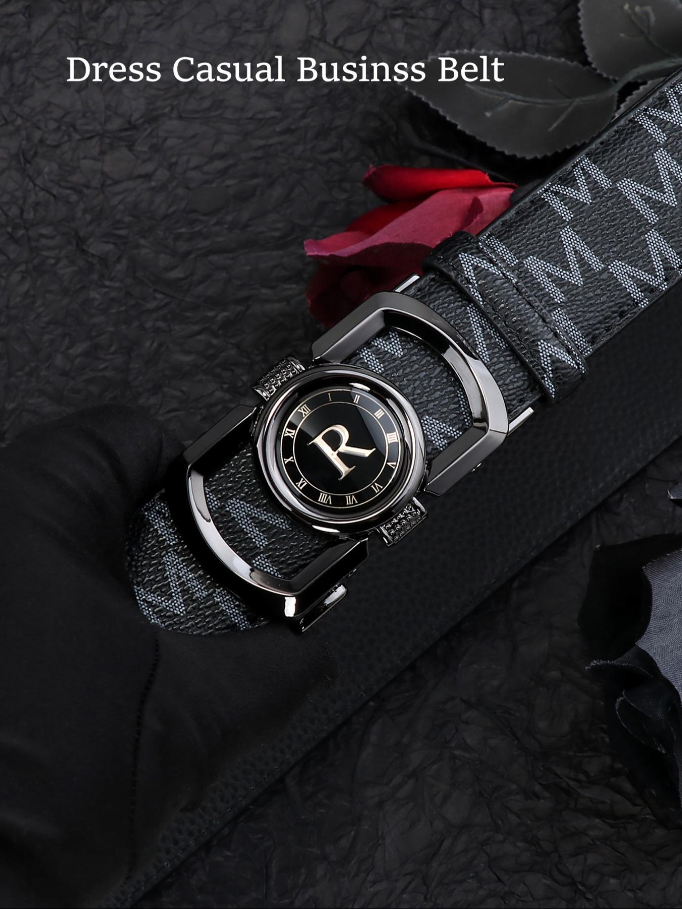 Men's Business Fashion Letter R Design Leather Belts, Casual Waistband for Jeans Trousers, Trendy All-match & Exquisite Belt for Birthday Gift