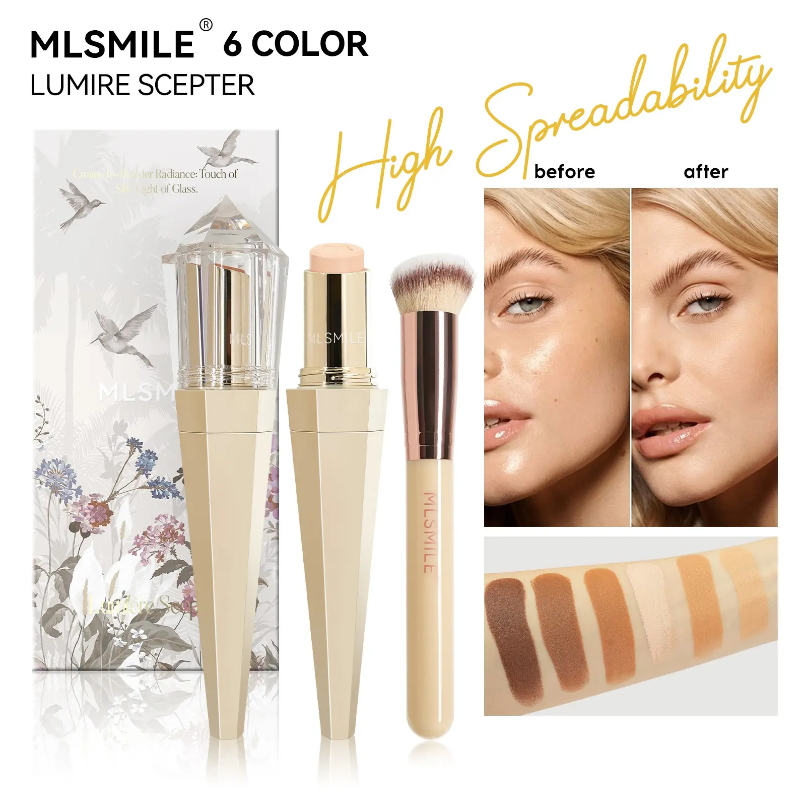 Scepter Shaping Foundation Stick (1set Single Pack), Advanced Sweat-Resistant Formula, Satin Velvet Finish, Achieve a Refined Smooth Skin Canvas, Blur Stick Foundation
