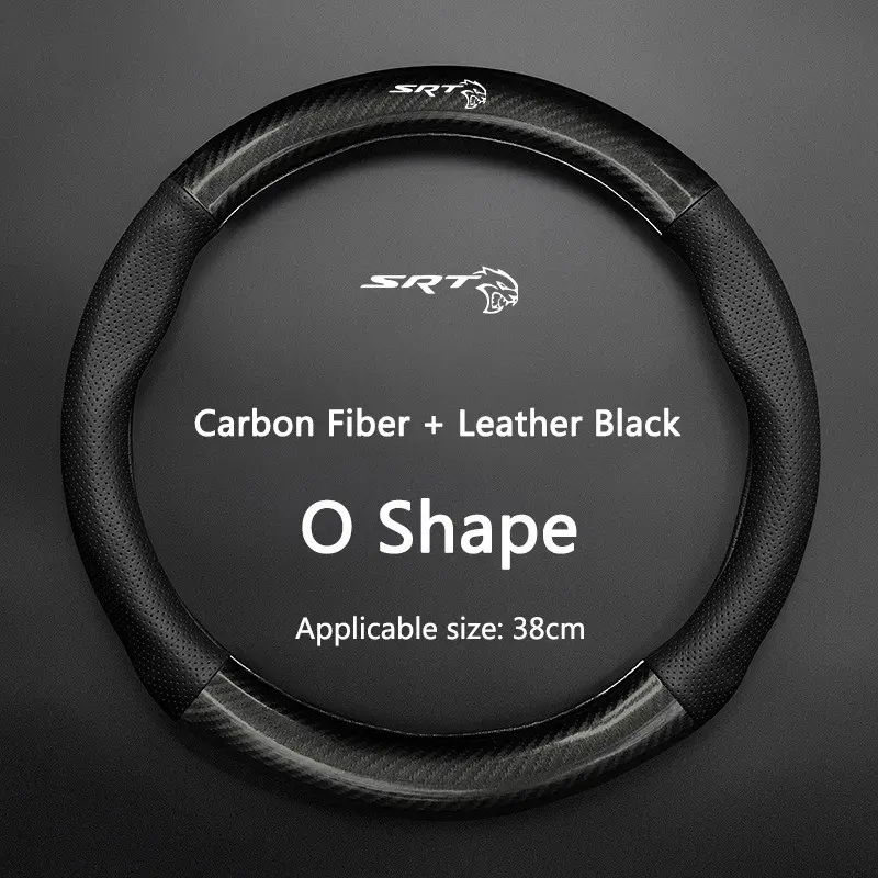 38cm Car Anti-Slip Steering Wheel Cover Carbon Fiber Leather Booster Cover For SRT 4 6 8 10 for Dodge Ram 1500 Dart SRT Journey Accessories