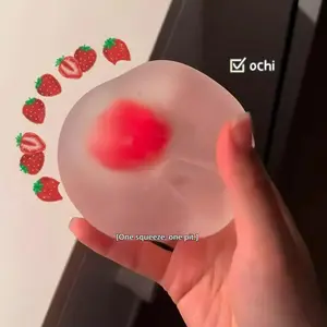 Frosted Strawberry Mochi Squeeze Toy — Adorable & Aesthetic, Moldable Stress-Reliever — Maltose Slow-Rising Squishy Squishies Slow Rising