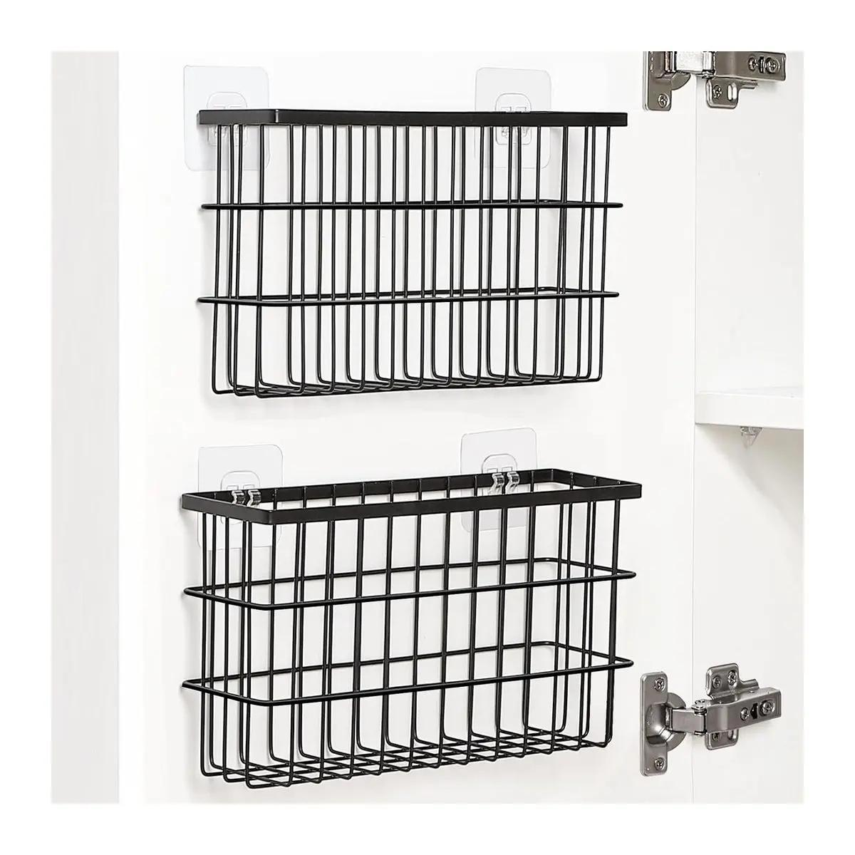 2-Pack Metal Cabinet Door Organizer Baskets, Self-Adhesive Hanging Racks, Multi-Use Storage Caddy for Kitchen & Bathroom, Basket