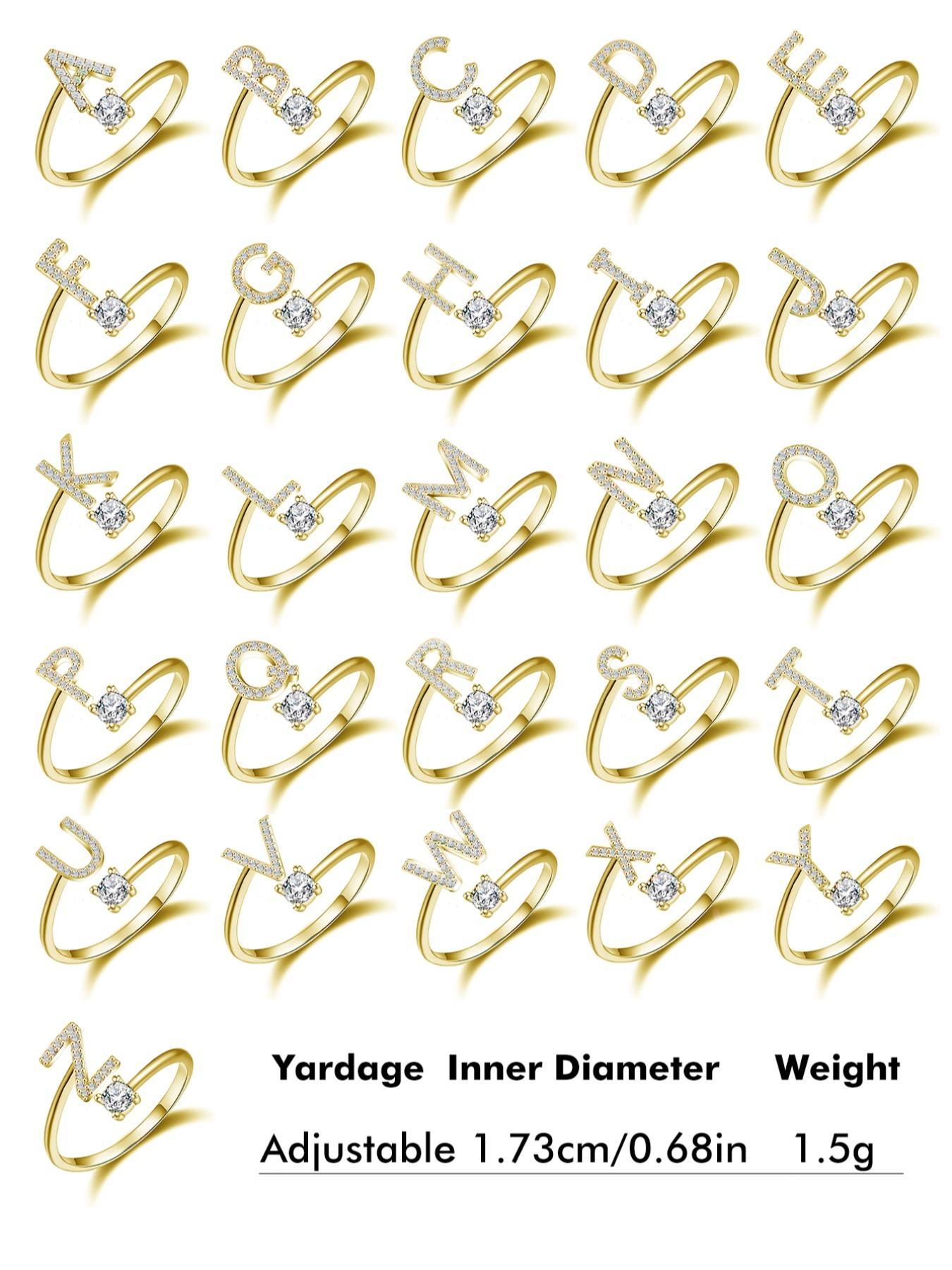 S925 Sterling Silver Initial Letter Adjustable Ring, Fashion Rhinestone Decor Cuff Ring for Party, Daily Clothing Decor, Trendy All-match & Exquisite Jewelry for Gift Wedding, Valentine's Day, Gift, Alphabet Design Ring