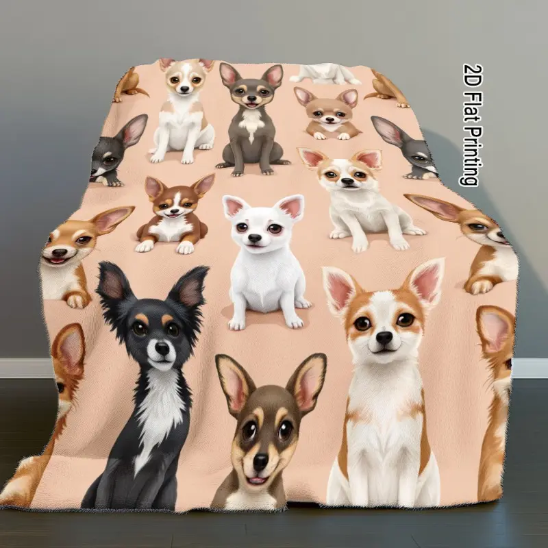 Single-Sided Print Vintage Watercolor Chihuahuas Flannel Blanket – All-Season Cozy Sofa Bed Throw, Machine Washable Soft Lightweight, Pet Lovers Home Decor, Playful Design