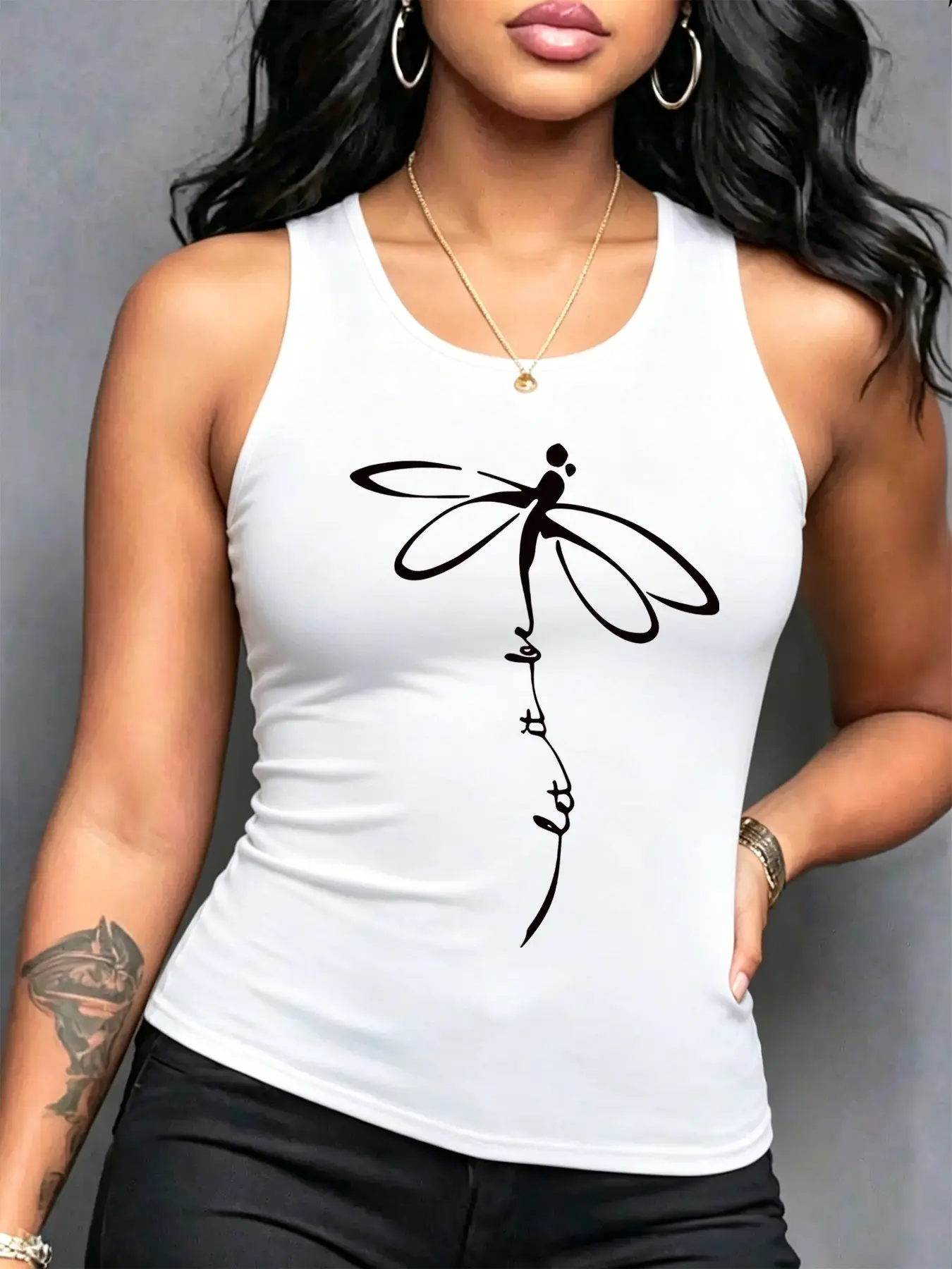 Women's Summer Casual Loose-Fit Tank Top, Dragonfly Print, Soft and Comfortable, Ideal for Home Wear, Lightweight and Breathable