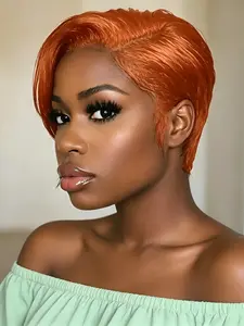Pixie Wig Ginger 99j Color, 13x4 Lace Pixie Cut Human Hair Wigs for Women, Short Straight Daily Party Cosplay Use