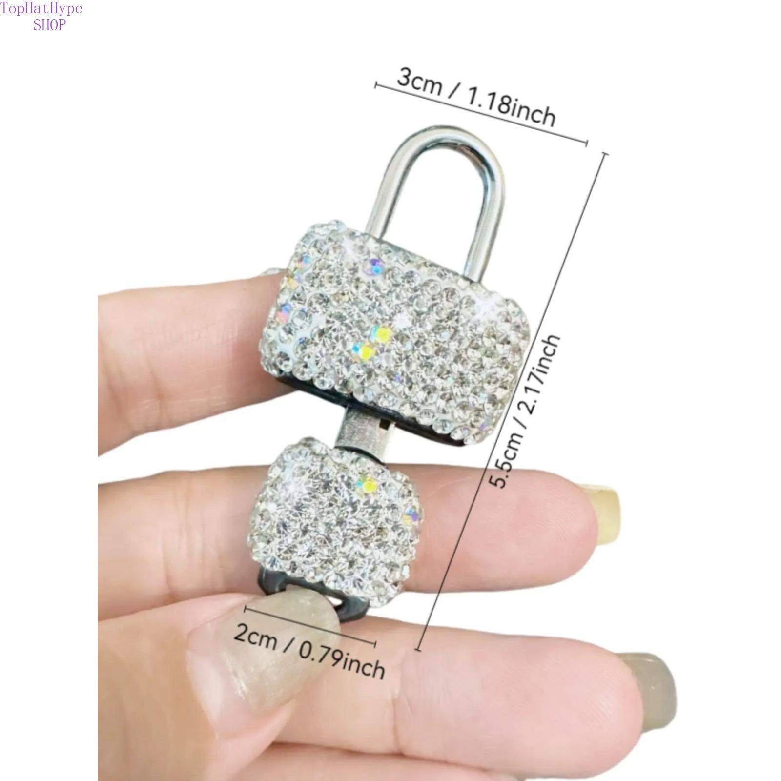Luxury Rhinestone Mini Padlock with Sparkle Key, Decorative Security Lock for Drawers Cabinets Meter Boxes Portable Anti-Theft Lock Elegant Bling Design Combine Safety & Aesthetic for Home Daily Travel Use